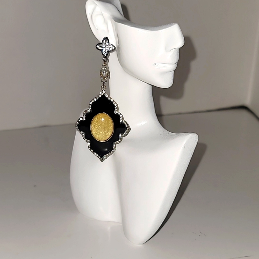 Drop Earrings Enamel Rhinestone - Picture 2 of 3